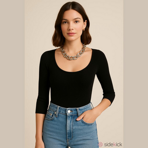 OnTwelth Black Ribbed Knit Top Women's Small Scoop Neck